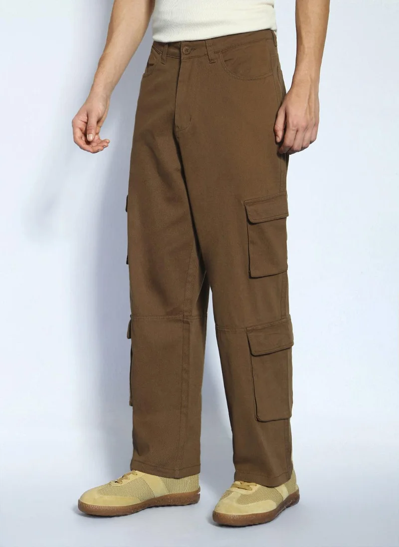 Urbano Fashion  Urbano Fashion Men's Brown Loose Baggy Fit Cargo Chino Pant with 8 Pockets Stretchable for Men | Best Price UAE